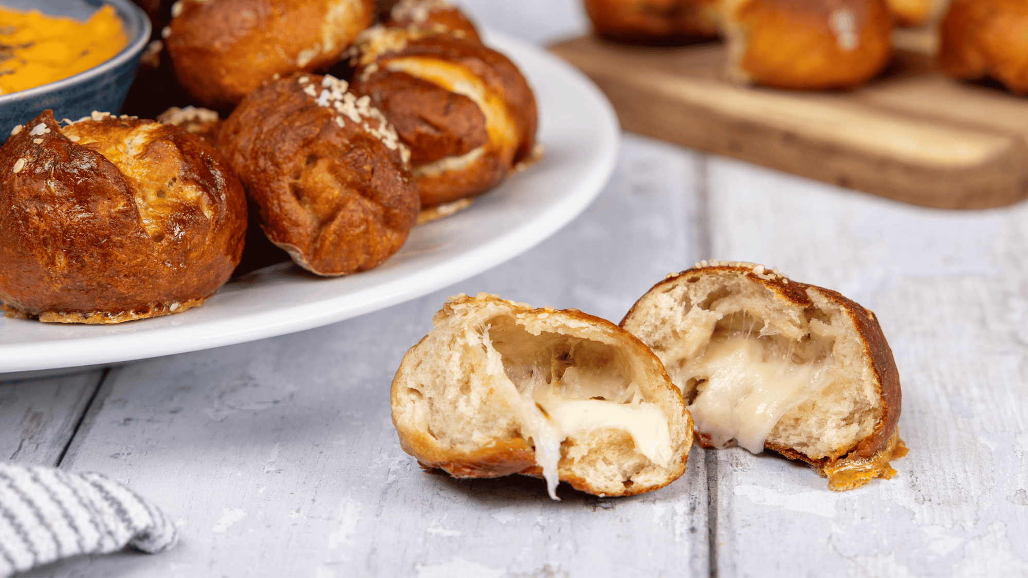 Stuffed Pretzel Bites with Spicy Beer Cheese Dip