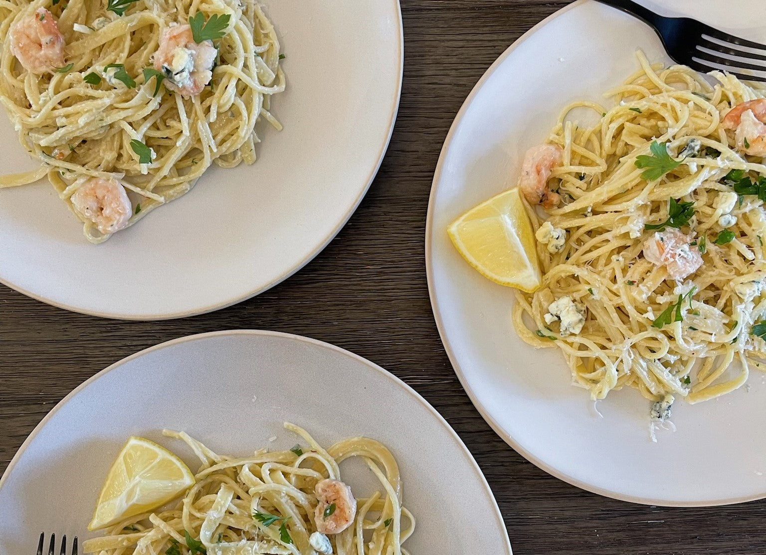 Creamy Maytag Blue Cheese Pasta with Shrimp